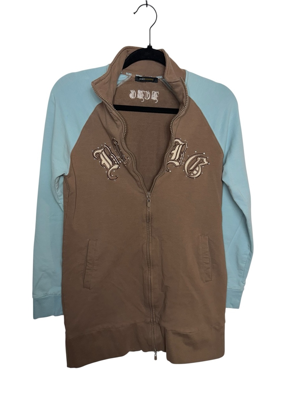 Y2K BCBG Max Azria Brown Blue Rhinestone Zip Jacket